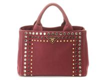 PRADA プラダ　ビジュースタッズ ミニカナパ ボルドー キャンバス　B2439O【430】2146000421709