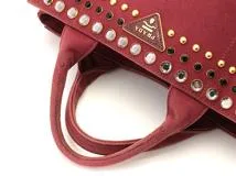 PRADA プラダ　ビジュースタッズ ミニカナパ ボルドー キャンバス　B2439O【430】2146000421709