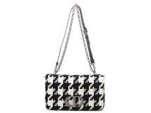 Dior　クリスチャンディオール　千鳥格子カロバッグ　ミディアム　ブラック／ホワイト　シルバー金具　キャンバス/レザー　【471】L