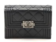 CHANEL シャネル 小物 ボーイシャネル 三つ折り財布 ブラック/SV