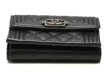 CHANEL シャネル 小物 ボーイシャネル 三つ折り財布 ブラック/SV
