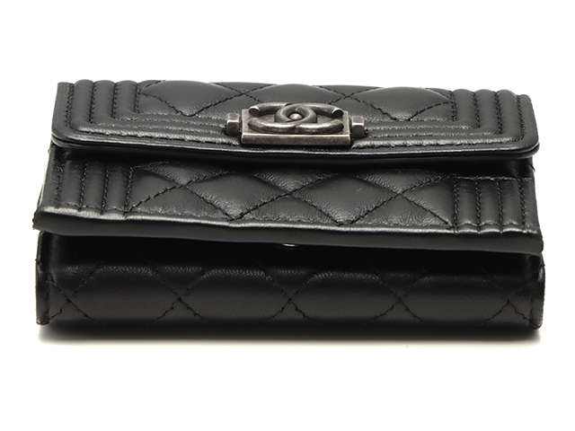 CHANEL シャネル 小物 ボーイシャネル 三つ折り財布 ブラック/SV