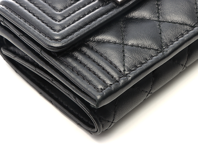 CHANEL シャネル 小物 ボーイシャネル 三つ折り財布 ブラック/SV