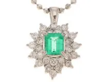 JEWELRY　ノンブランドジュエリージュエリー　ネックレス　チェーンPT850プラチナ　トップPT900プラチナ　エメラルド0.47/ダイヤモンド0.55　7.3g　【472】HG