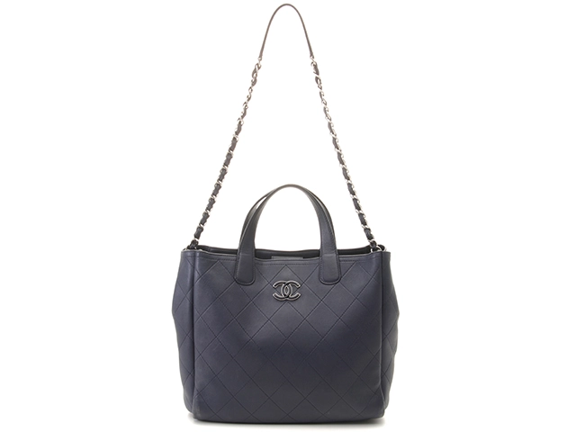 CHANEL シャネル ココマーク トートバッグ ネイビー/SV カーフ