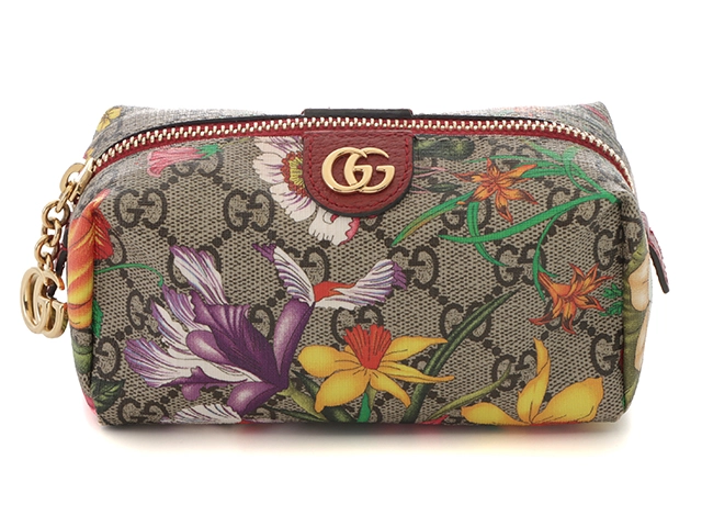 GUCCI　グッチ　ポーチ　オフディア　コスメティックケース　コーティングキャンバス　ベージュ　PVC【472】YI