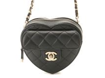 CHANEL シャネル マトラッセ ハートチェーンショルダーバッグ ブラック/ゴールド金具 ラムスキン AP2784 2146000425462 【432】