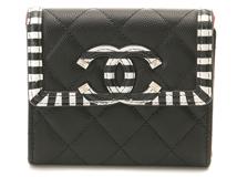 CHANEL　シャネル　CCフィリグリー　コンパクトウォレット　ブラック/ホワイト/SV キャビア　【471】IK