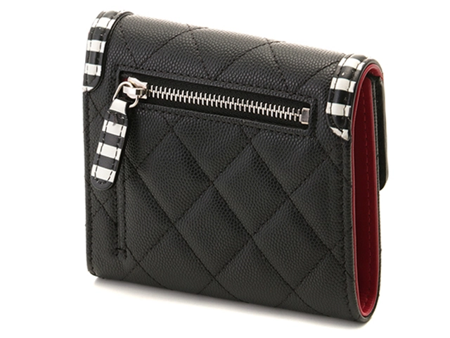 CHANEL　シャネル　CCフィリグリー　コンパクトウォレット　ブラック/ホワイト/SV キャビア　【471】IK