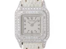 Cartier カルティエ 腕時計 パンテール ミニ WF317331 シルバー文字盤 K18ホワイトゴールド/リザード ダイヤモンド クォーツ【472】SJ