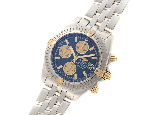 BREITLING ブライトリング 腕時計 クロノマット エボリューション B13356/B156C46PA K18イエローゴールド/スティール ブルー文字盤 自動巻き【472】SJ