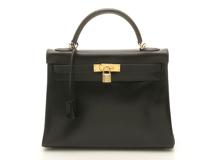 HERMES エルメス　ショルダーバッグ　ケリー32 ブラック/GP　内縫い　ボックスカーフ　□F約2002年　433