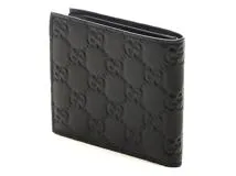 GUCCI / 2つ折り財布/レザー/BLK/無地/メンズ GUCCI グッチ 二つ折り財布 メンズ ブラック レザー 434 の購入なら