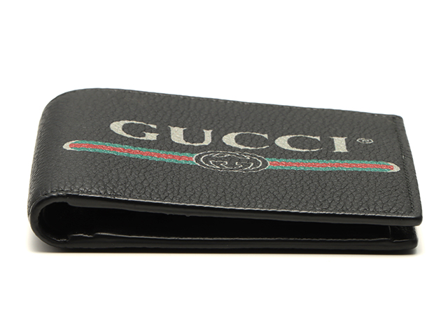 GUCCI グッチ ロゴプリント 二つ折財布 ブラック レザー 496316