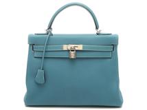HERMES　エルメス　バッグ　ケリー32　内縫い　ブルージーン/SV金具　トゴ　□H刻印【431】2146000437960