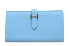 HERMES エルメス ベアンスフレ 2つ折り長財布 ヴォー･エプソン セレステ W刻印 【460】2146000438042