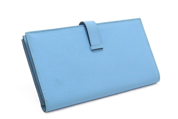 HERMES エルメス ベアンスフレ 2つ折り長財布 ヴォー･エプソン セレステ W刻印 【460】2146000438042