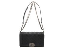 CHANEL シャネル ボーイシャネル25 チェーンショルタ　 ブラック/シルバー　キャビア　【472】　SS