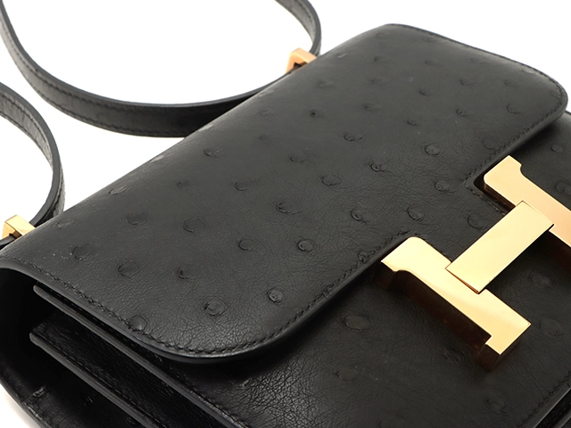 HERMES 　エルメス　ショルダーバッグ　コンスタンスⅢ　ミニ　ブラック・GP金具　オーストリッチ　Y刻印・2020年頃製造【472】HA