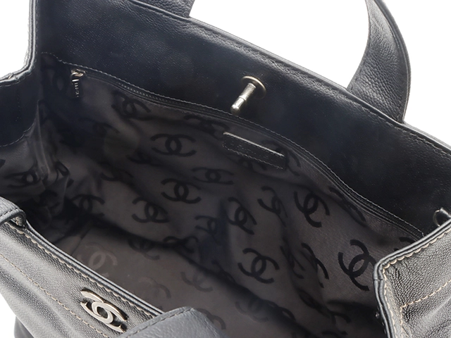 CHANEL　シャネル　ターンロック 2wayバッグ　ブラック　SV　キャビア【431】2146000440182