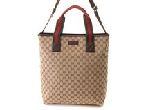 GUCCI　グッチ　GG2wayトートバッグ　ベージュ／ダークブラウン　キャンバス／レザー　256099【207】2146000442629