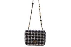 CHANEL シャネル ミニマトラッセ17 チェーンショルダーバッグ ブラック/ホワイト/ネイビー ツィード 【460】2146000446931