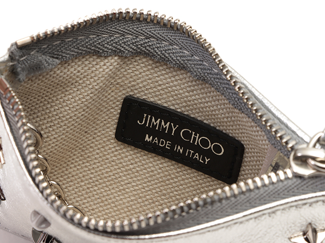 JIMMY CHOO ジミーチュウ 財布 スタースタッズ コインケース キーリング シルバー レザー 2147100346305 【471】