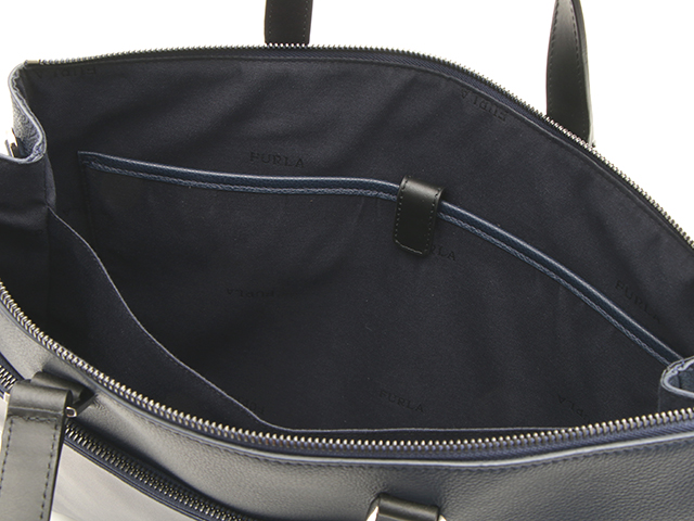 美品⭐️FURLA ネイビー ビジネスバッグ 大容量 多機能 レザー 近年