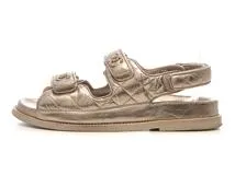 CHANEL シャネル サンダル レディース36 パールゴールド レザー G35927