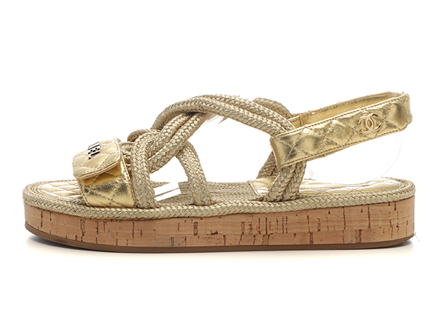 CHANEL シャネル サンダル レディース37 ゴールド レザー G34602