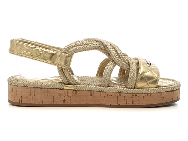 CHANEL　シャネル　サンダル　レディース37　ゴールド　レザー　G34602　2147100379211　【432】