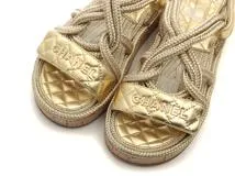 CHANEL　シャネル　サンダル　レディース37　ゴールド　レザー　G34602　2147100379211　【432】