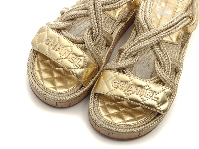 CHANEL　シャネル　サンダル　レディース37　ゴールド　レザー　G34602　2147100379211　【432】