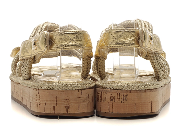 CHANEL　シャネル　サンダル　レディース37　ゴールド　レザー　G34602　2147100379211　【432】