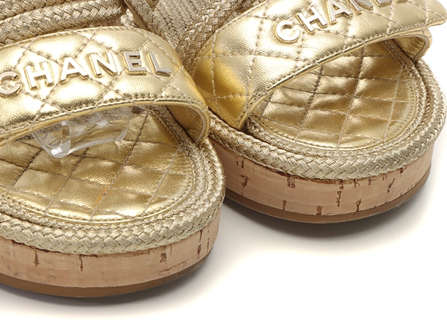 CHANEL　シャネル　サンダル　レディース37　ゴールド　レザー　G34602　2147100379211　【432】
