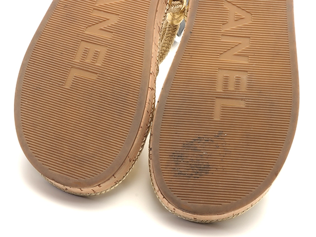 CHANEL　シャネル　サンダル　レディース37　ゴールド　レザー　G34602　2147100379211　【432】