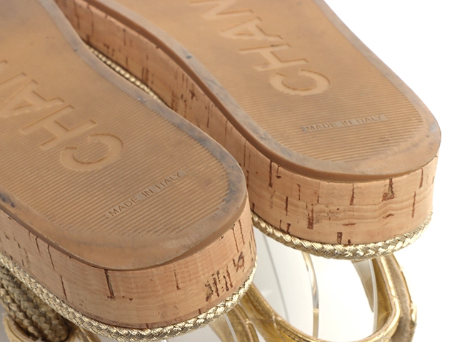 CHANEL　シャネル　サンダル　レディース37　ゴールド　レザー　G34602　2147100379211　【432】