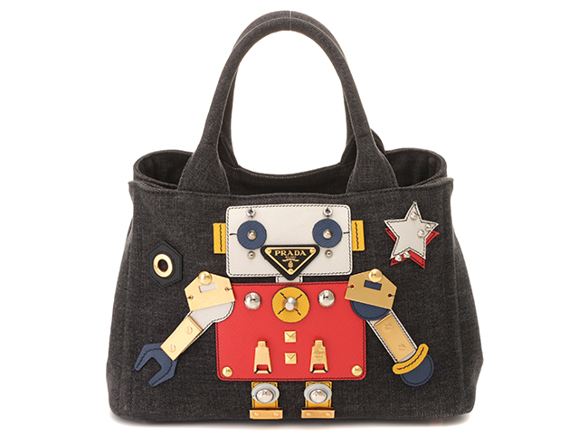 PRADA プラダ カナパ ブラック デニム ロボット ストラップ付