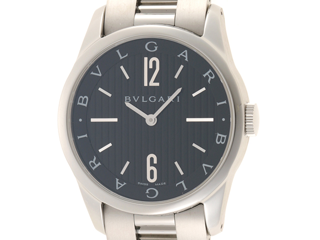 【BVLGARI】ブルガリ ソロテンポ ST37S ステンレススチール シルバー クオーツ アナログ表示 メンズ 黒文字盤 腕時計