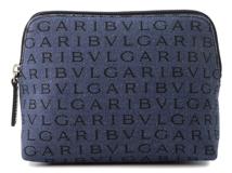 BVLGARI ブルガリ ロゴマニア コスメティックケース ブルー/ブラック キャンバス【430】2147100398403