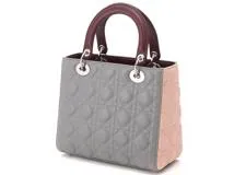 Dior ディオール レディーディオール ミディアムハンドバッグ ハンドバッグ レディーディオール グレー/ピンク/ボルドー シルバー金具 レザー【434】