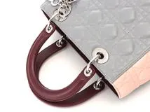 Dior ディオール レディーディオール ミディアムハンドバッグ ハンドバッグ レディーディオール グレー/ピンク/ボルドー シルバー金具 レザー【434】