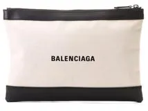 BALENCIAGA バレンシアガ クラッチバッグ ネイビークリップM キャンバス カーフ ブラック ナチュラル【473】
