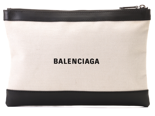 BALENCIAGA バレンシアガ クラッチバッグ ネイビークリップM キャンバス カーフ ブラック ナチュラル【473】