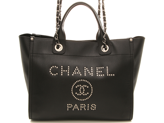 CHANEL シャネル スタッズ ドーヴィルトート ブラック キャビア CHANEL シャネル スタッズ ドーヴィルトート ブラック キャビア