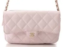 CHANEL シャネル チェーンウォレット フラップフォンケース ショルダーバッグ キャビアスキン マトラッセ AP2096 薄ピンク【472】AH  の購入なら「質」の大黒屋（公式）