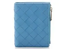 BOTTEGA VENETA ボッテガヴェネタ イントレチャート 二つ折りファスナーウォレット カーフ ブルー 707601【434】
