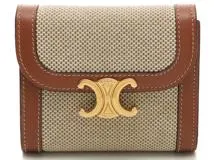 【Hina】CELINE トリオンフ　三つ折り財布 ベージュ・ブラウン CELINE セリーヌ 財布 レディース ブランド 三つ折り財布