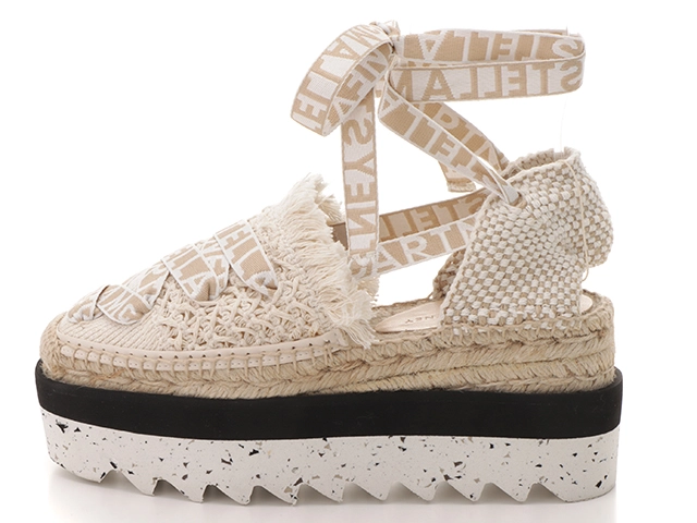 Stella McCartney　ステラマッカートニー　ガイアプラットフォームエスパドリーユサンダル　レディース37　アイボリー/ベージュ　コットン/ストロー　810054