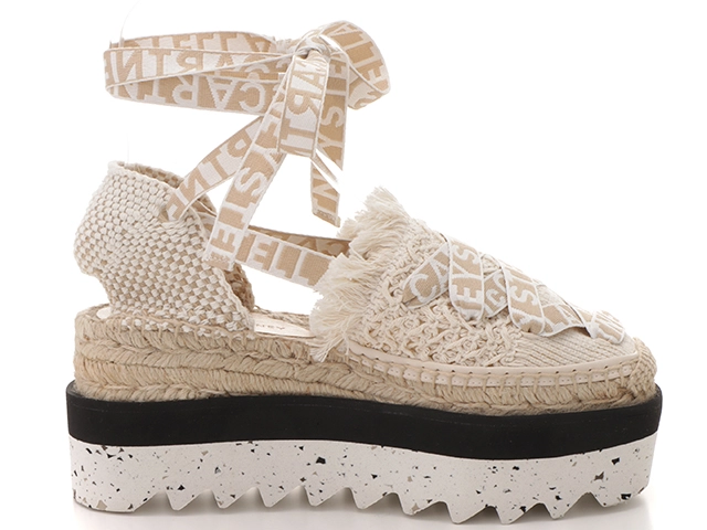 Stella McCartney　ステラマッカートニー　ガイアプラットフォームエスパドリーユサンダル　レディース37　アイボリー/ベージュ　コットン/ストロー　810054